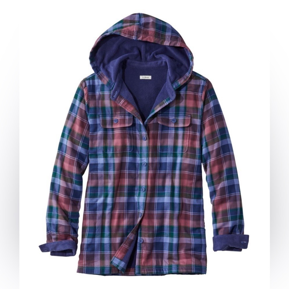 L.L.Bean Fleece Lined Flannel Jacket XS | Plaid Hooded Camp Shacket | Cozy Fall